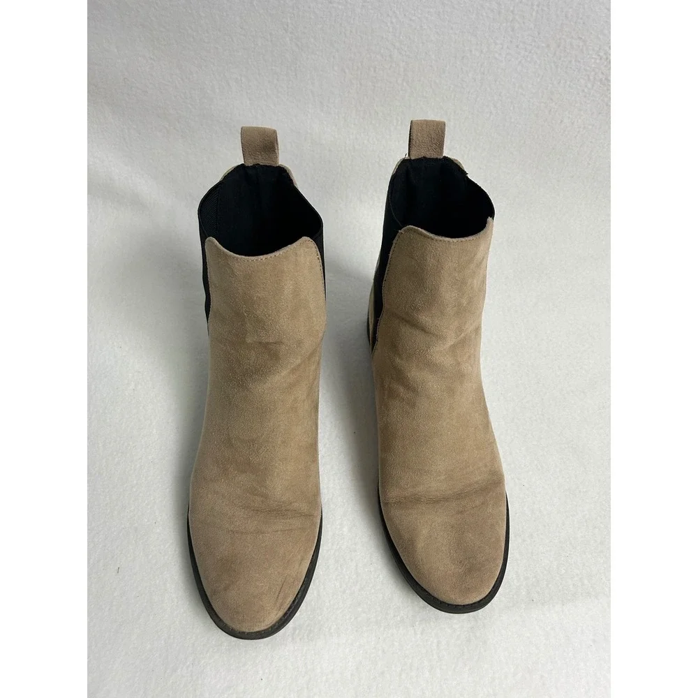 Minimalist Lulus Women 9 Tan Suede Chelsea Ankle Boots Low Block Heel Almond Toe